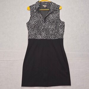 41 HAWTHORN Sleeveless Collared Dress Black White Speckle Print Sheath Size L